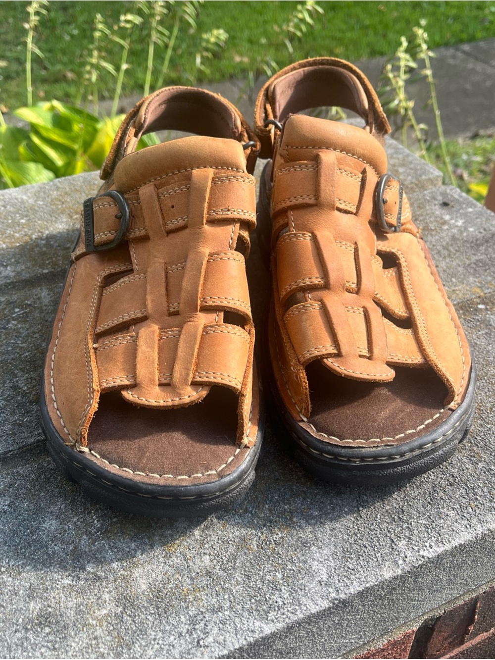 Earth Shoes Floater 2 Sandals Mens Sz 8.5 Strappy Leather Lug Sole Fisherman Tan